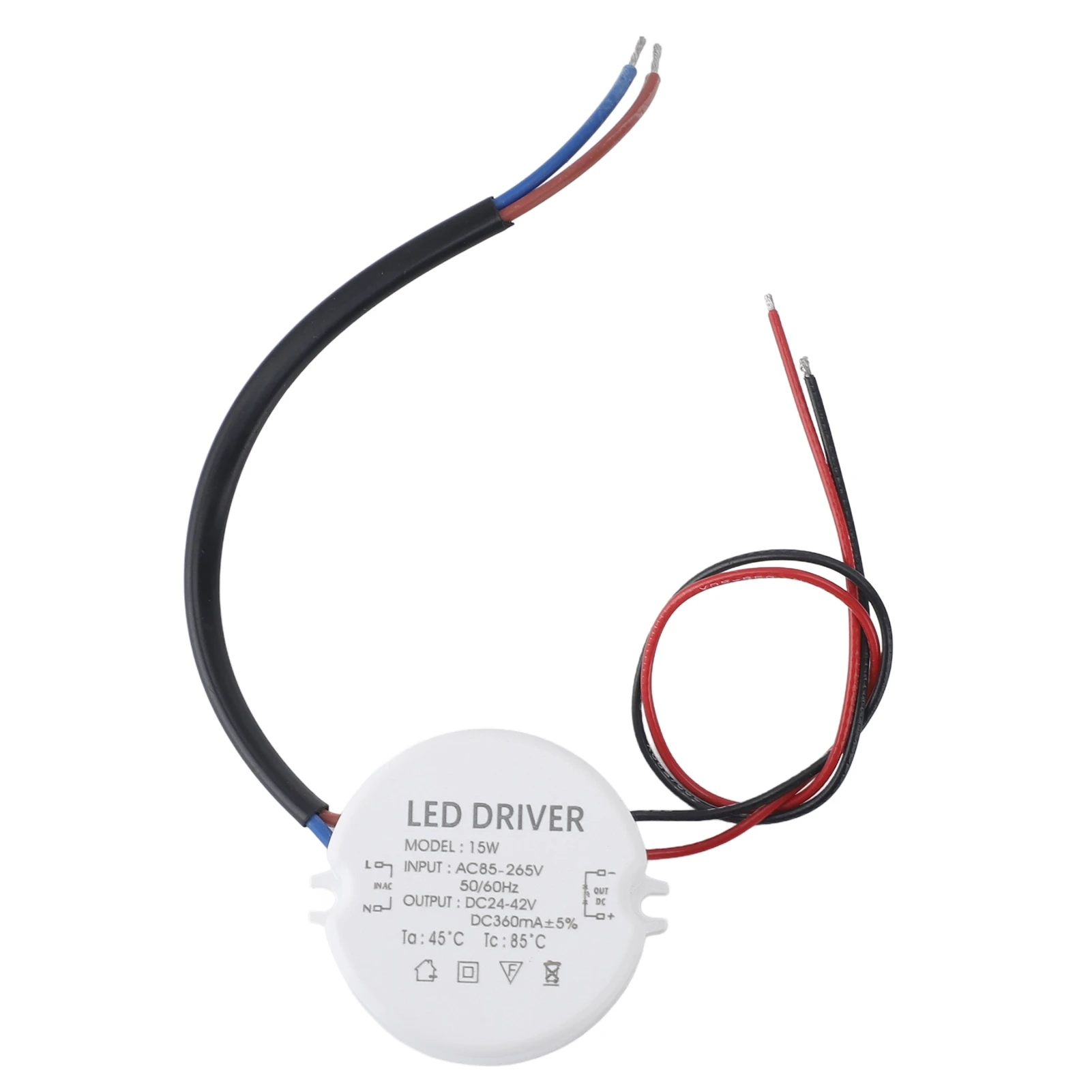 LED Power Supply Driver Waterproof Constant Voltage Transformer 360mA AC85‑265V to DC24‑42V Converter Round 15W