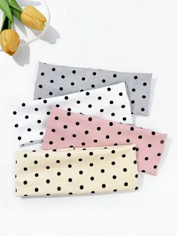 4pcs/set Ladies Polka Dot Print Wide-Edge Elastic Hair Band Face Makeup Sports Headband Stylish Hair Accessory for Women