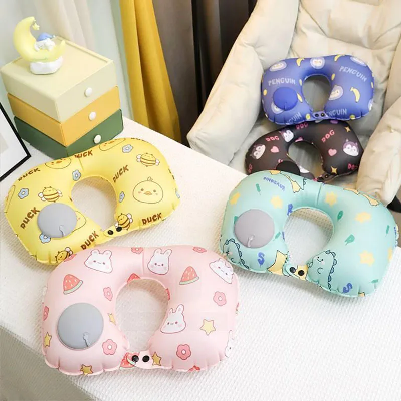 U Shaped Cartoon Travel Pillow for Women Super Light Portable Inflatable ​Neck Pillow Travel Airplane Office Sleep Essentials