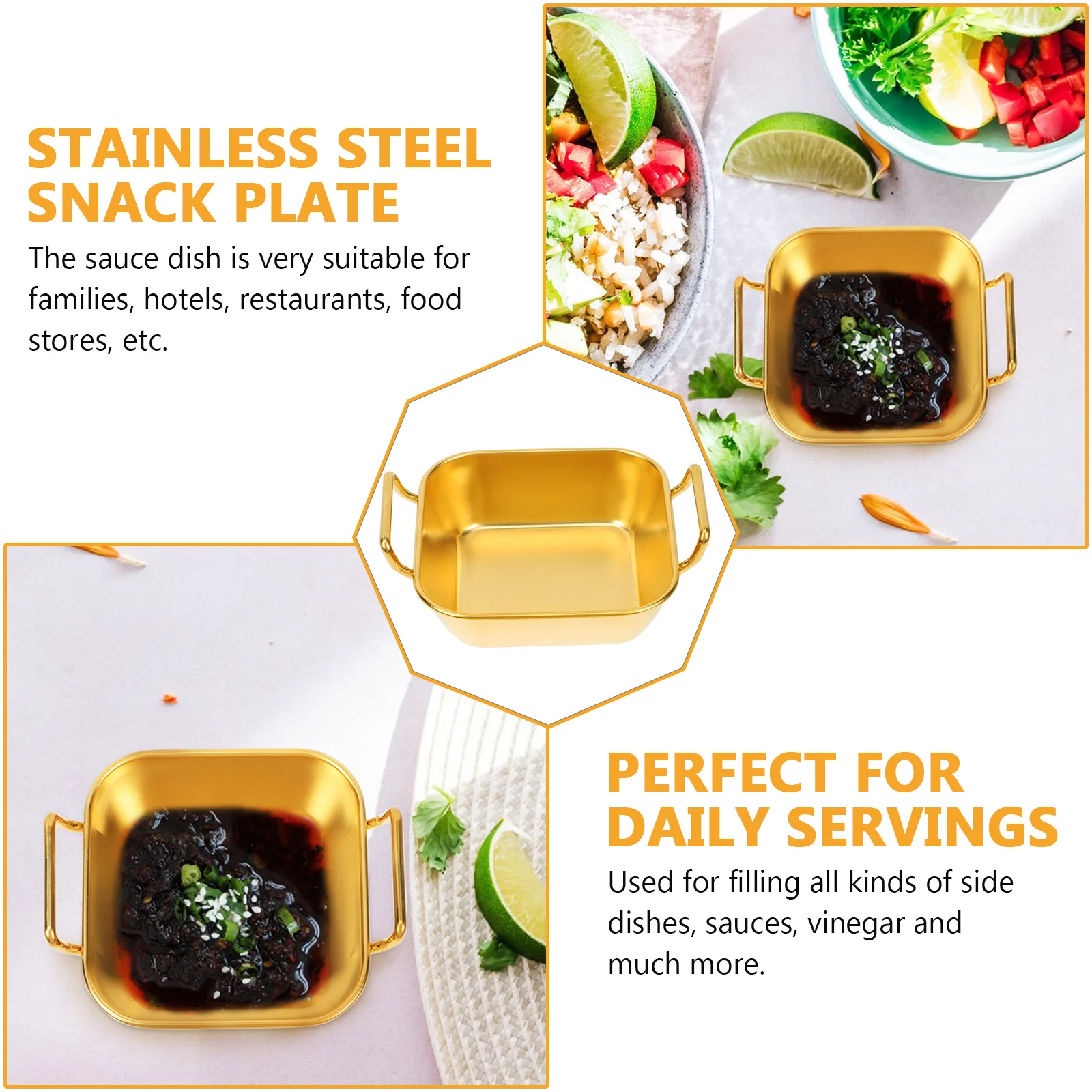 

Serving Trays Snack Vegetable Seasoning Plate Portable Stainless Steel Dipping for Sauce