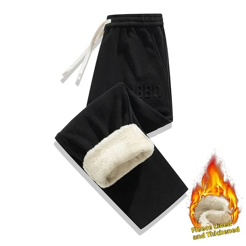 Winter Men's Fleece-Lined Pants 7XL Thick Warmth Sweatpants Men Loose Fit Lambswool Trousers Suitable for Home and Outdoor Wear