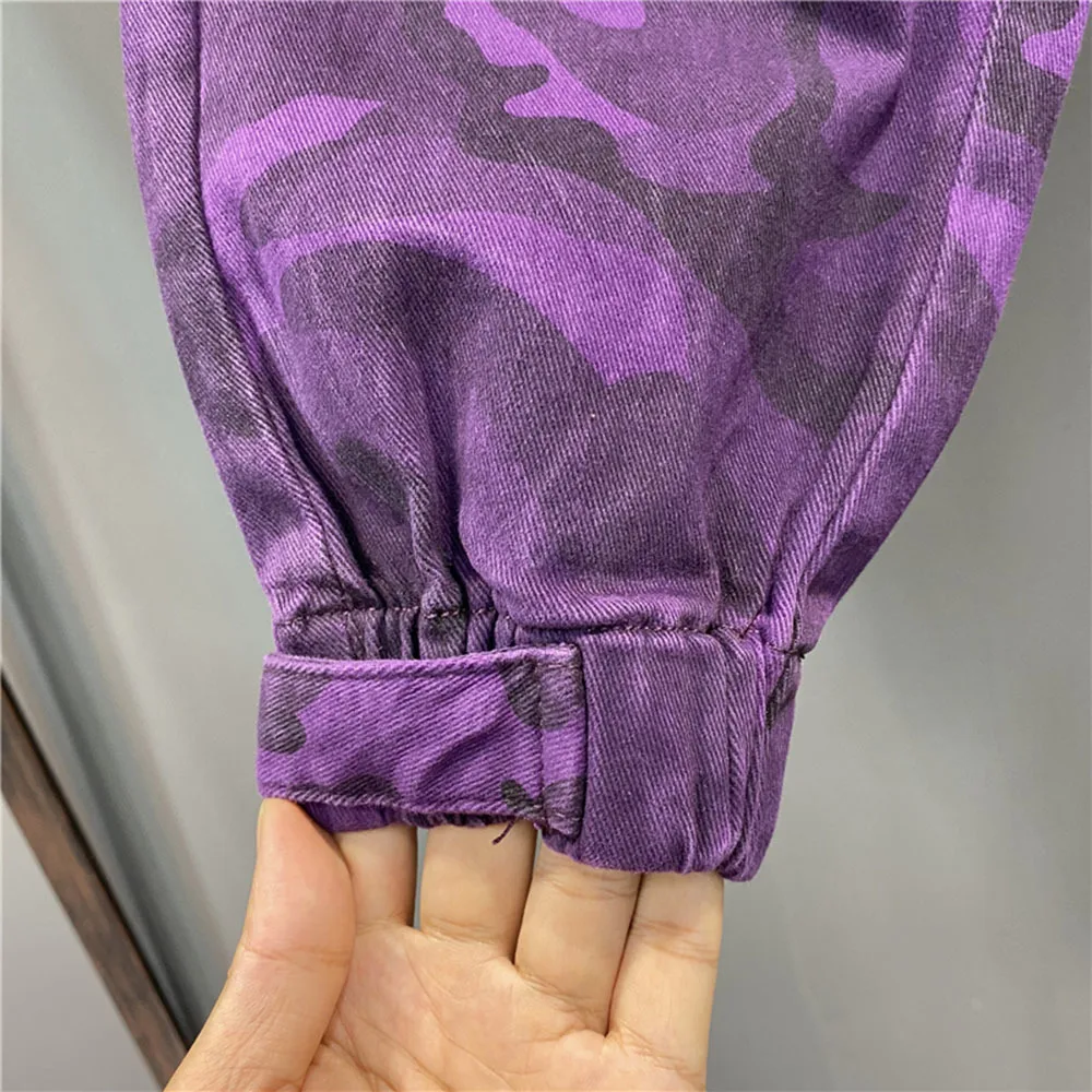 Purple camouflage jeans Women Cargo Pants Spring Loose Hip Hop Joggers Trousers Pockets Overalls Sweatpants Female Streetwear