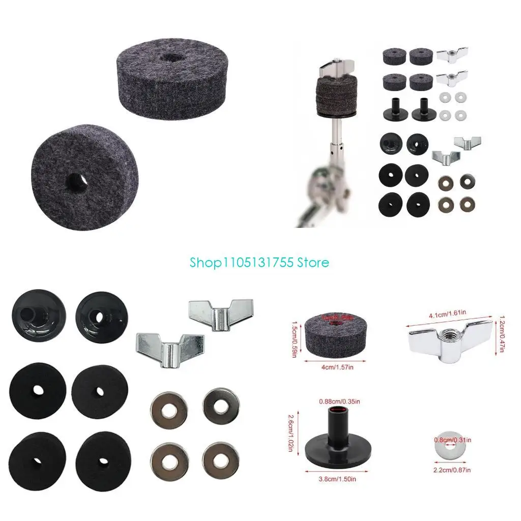 K0EF 12 Pieces/set Practical Drum Set Cymbal Felts+Sleeves+Wing Nuts+Washers Set for Drum Cymbal Stand Accessories