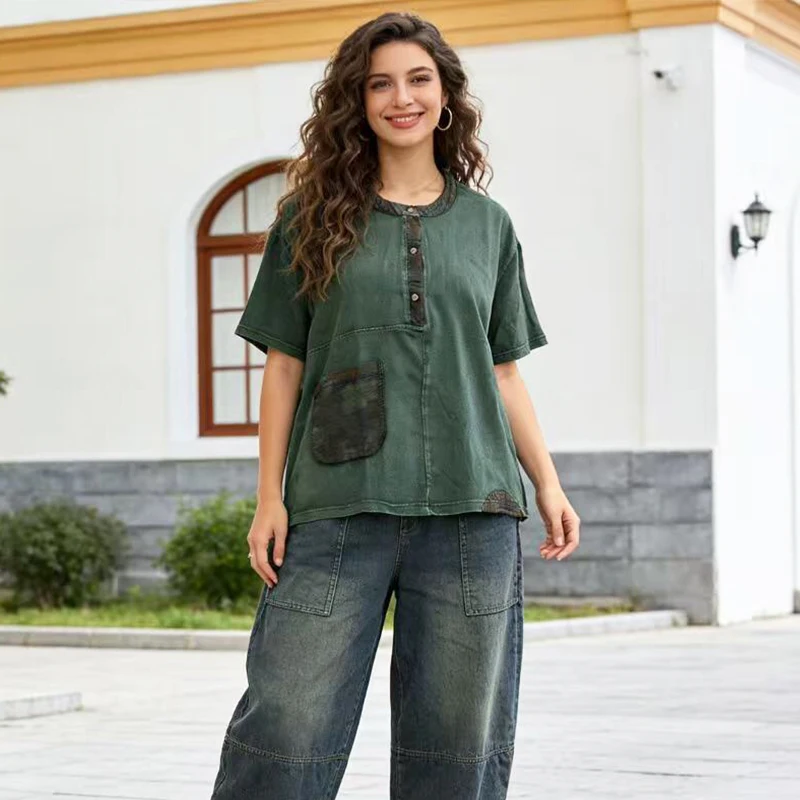 Masss Wasss British Design Patchwork Tops Womens Spring Loose Classic Floral Tee Shirts Females Vintage Fashion Causal Clothes