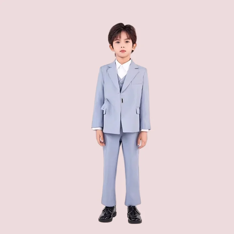 Kids Formal Suit Set Flower Flower Boys Wedding Outfit Children's 3Pieces Birthday Photography Dress With Jacket Vest Pants