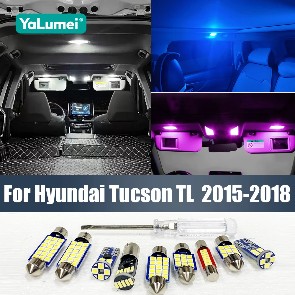 

Для Hyundai Tucson TL 2015-2018: Комплект из 9 светодиодных ламп для салона (лампы для чтения, зеркала, багажника) и аксессуары
