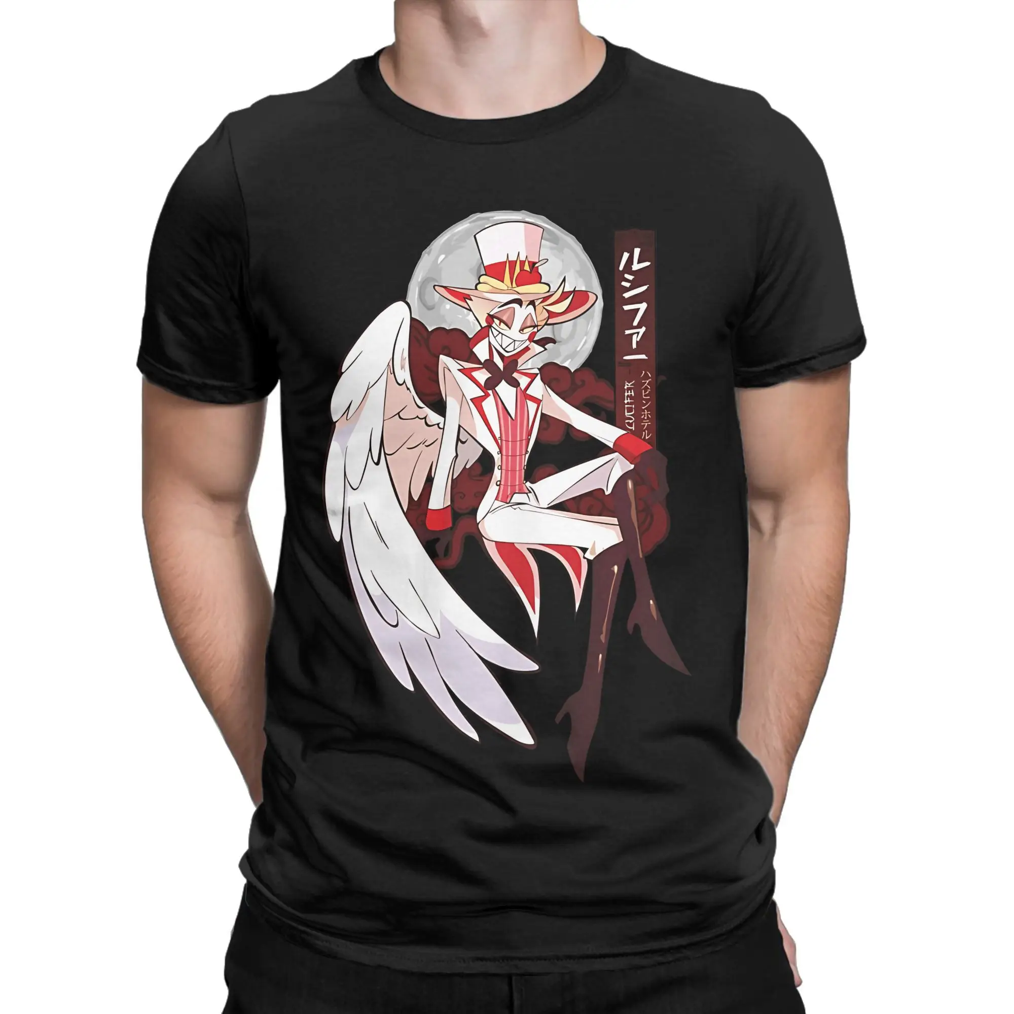 Men's Hazbins Hoteling T Shirt Lucifer Winged 100% Cotton Clothing Casual Short Sleeve O Neck Tees Big Size T-Shirts