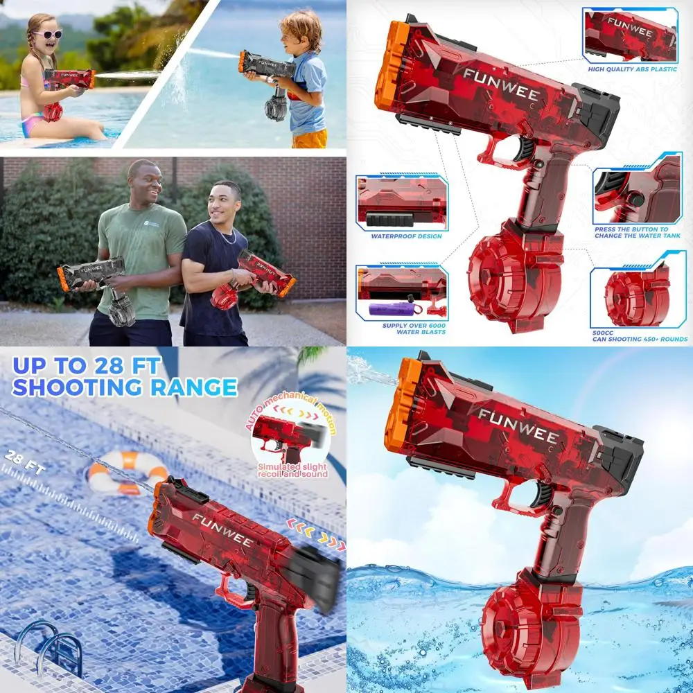 

Funwee Electric Water Gun, Most Powered Full Automatic Water Squirt Pistol for Adults Kids, 28-32 FT Long Range Auto Classic Pow