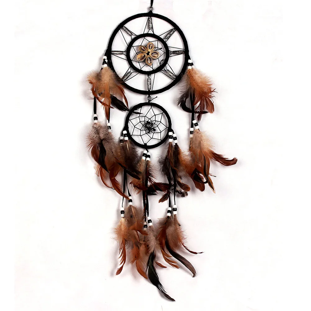 Shell Feather Bead Household Decorations Handmade Hanging Dreamcatcher Balcony Decor Brown Ornaments Props Round for Home Office