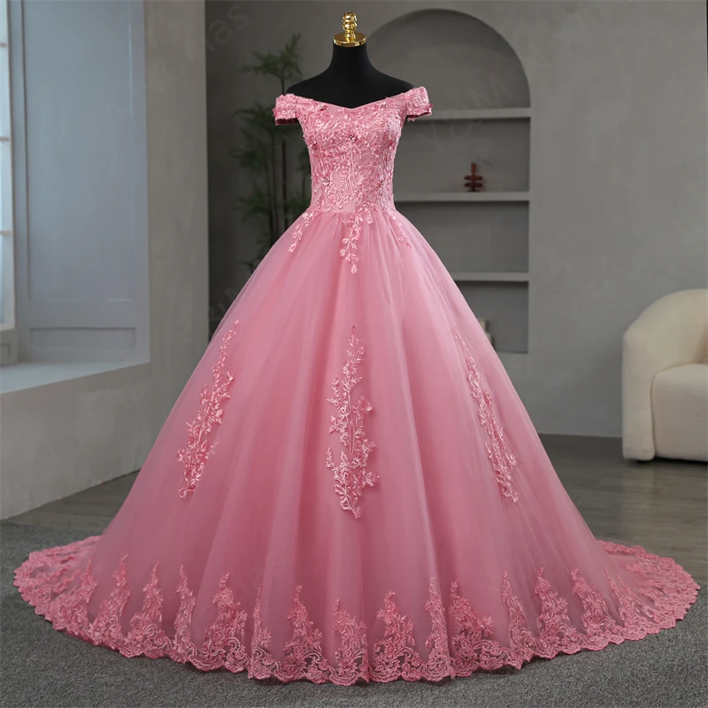 Niestandardowe kolory aplikacje na podłogę lub pociąg w stylu Vintage słodka sukienka 16 różowa sukienka na Quinceanera suknia balowa dla kobiet Plus Size Vestido De Noiva