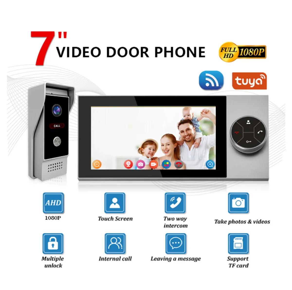 7Inch IPS Screen Tuya Remote Control 2Wired AHD  WIFI Door Phone Intercom Visual Doorbell 120Degree Home Security Door Viewer