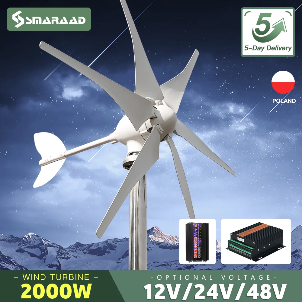 Horizontal Wind Turbine Generator 2000w 2kw 12V 24V 48V Free Energy Magnetic Dynamo Strong Power 220v Inverter Output For Home