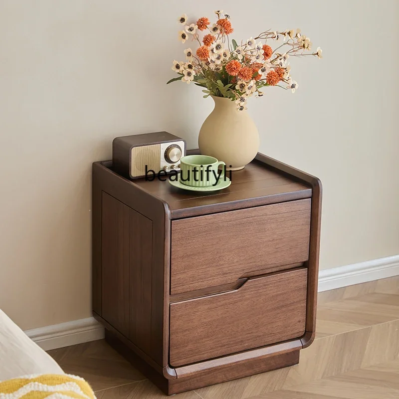 K185 Скандинавский черный орех, прикроватная тумбочка из цельного дерева, минималистичная прикроватная тумбочка, легкий роскошный шкаф для хранения в спальне