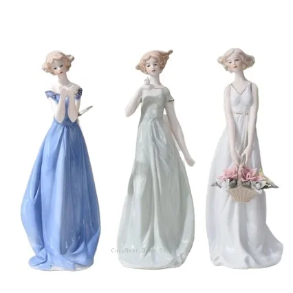 Vintage Western Lady Ceramic Statue Ornament for Room Shelf Wine Cabinet TV Cabinet Decor