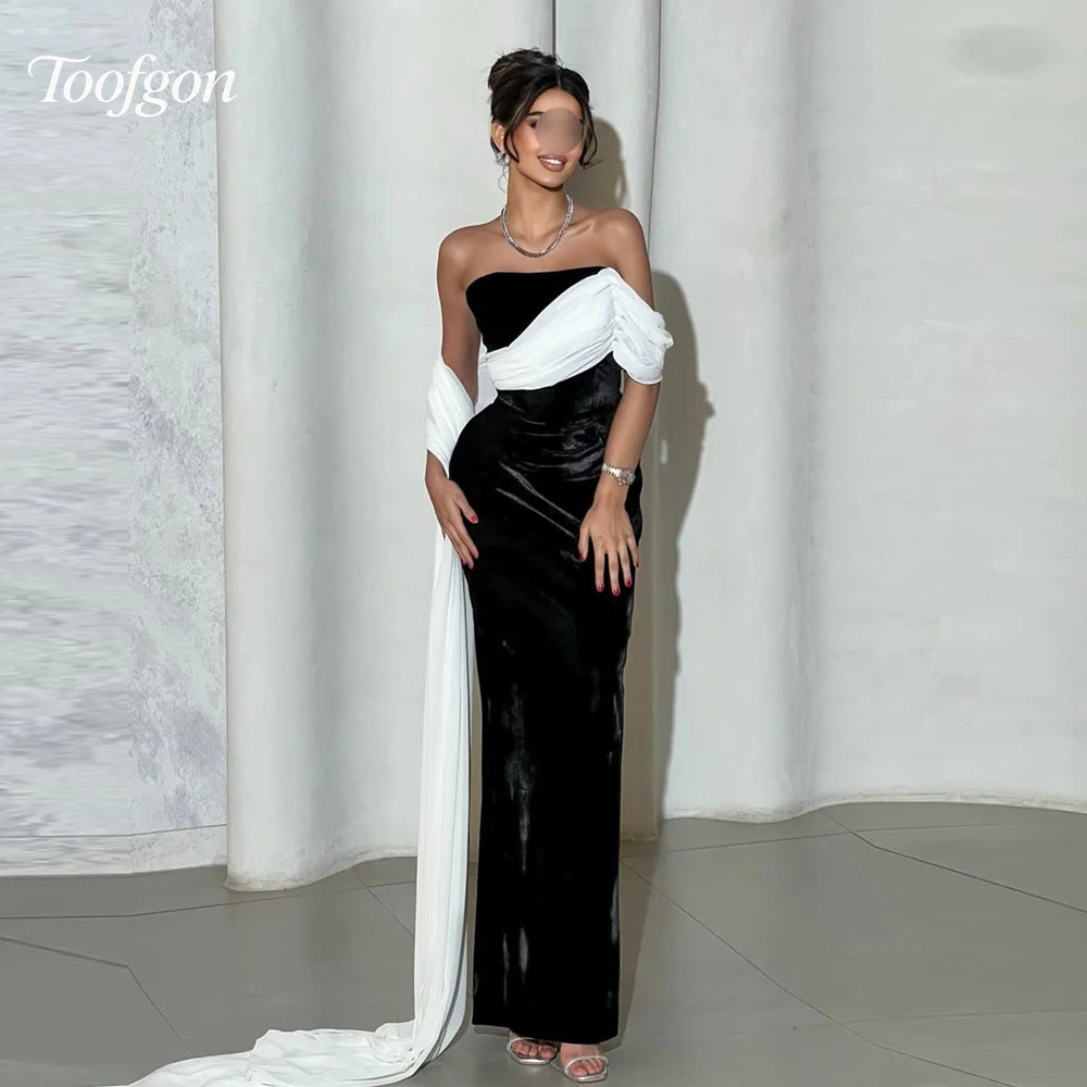 Toofgon فساتين سهرة نسائية بكتف واحد أسود مخملي مخصص بطول الأرض حورية البحر فستان حفلات طويل فساتين حفلات أعياد الميلاد