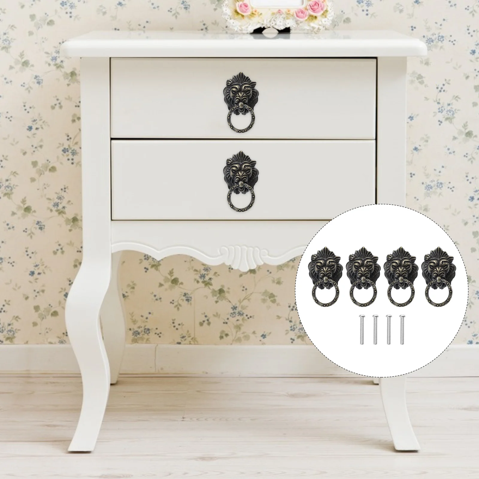 

4pcs Lion Head Design Cabinet Pulls Zinc Alloy Polished Rust Resistant Vintage Chinese Style Furniture Handle For Drawer