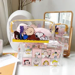 Snoopy-organizador de artículos de tocador impermeable de dibujos animados de Anime, bolsa de cosméticos de viaje con estampado lindo, bolsas de maquillaje transparentes para mujeres y niñas