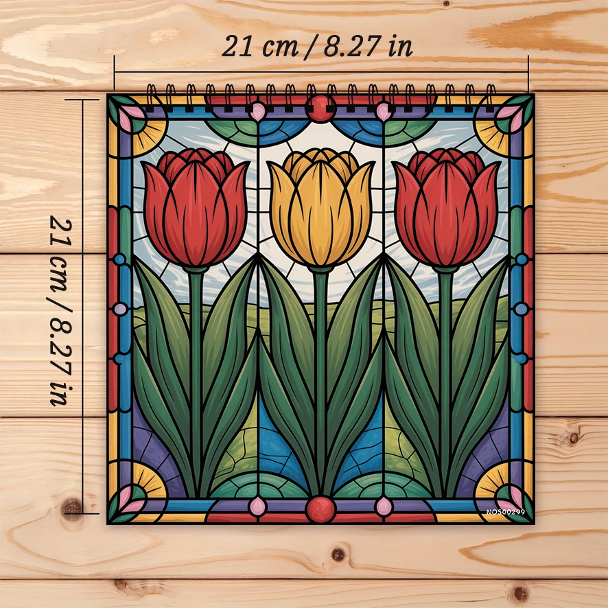 Stained Glass Floral Coloring Book — 8.3×11.2 inches, 22 pages. Ideal for stress relief; a perfect gift for family and friends。
