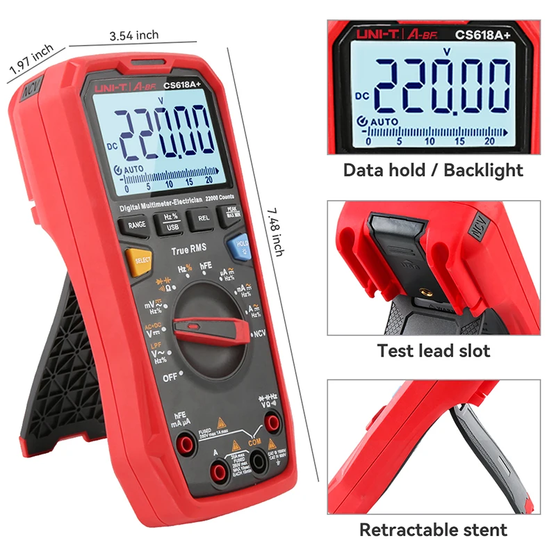 A-BF & UNI-T CS618A+ Digital Multimeter Substitute for UT61B Plus Series Handheld  Auto Range 22000 Counts DC AC Electric Tester