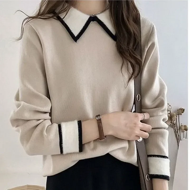 Female Pullover Polo Knitted Sweaters for Women Long Sleeve Winter 2024 Basic Clothes Wear To Work Attractive Offers Aesthetic