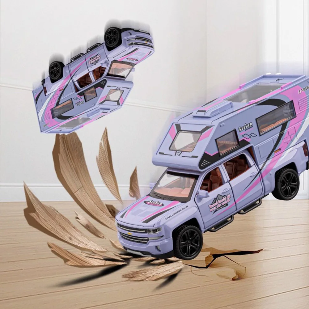1:32 Camping Car Miniature Model Car Toys Diecast Alloy Tourist RV Doors Opened Rubber Tire Pull Back Vehice Adult Birthday Gift
