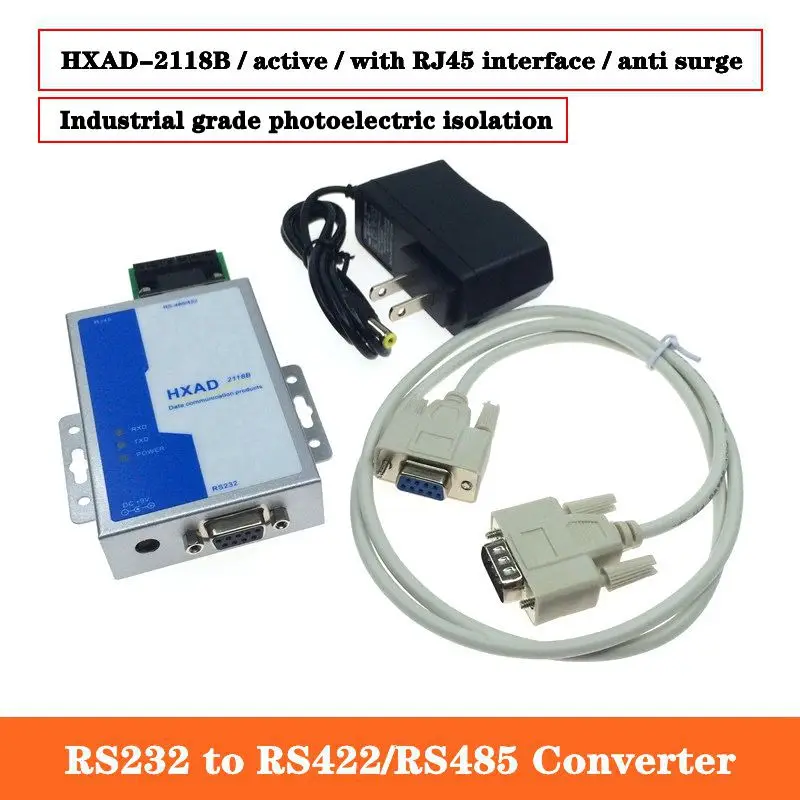 HXAD-HXSP-2118B Active Anti Surge Anti-Interference DB9 Serial Port RS232 To RS422/RS485 Active Converter 1.8km