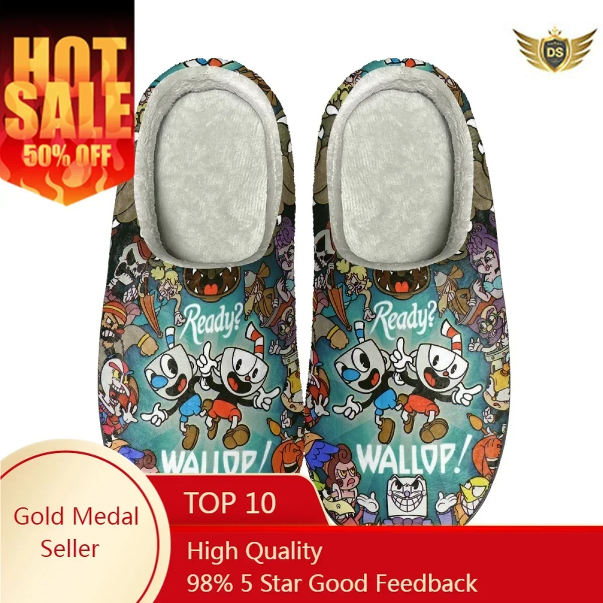 Winter Women Comfortable Slippers Cuphead Print House Couples Slides Drop Ship Autumn Winter Warm Bedroom Lady Cotton Slipper