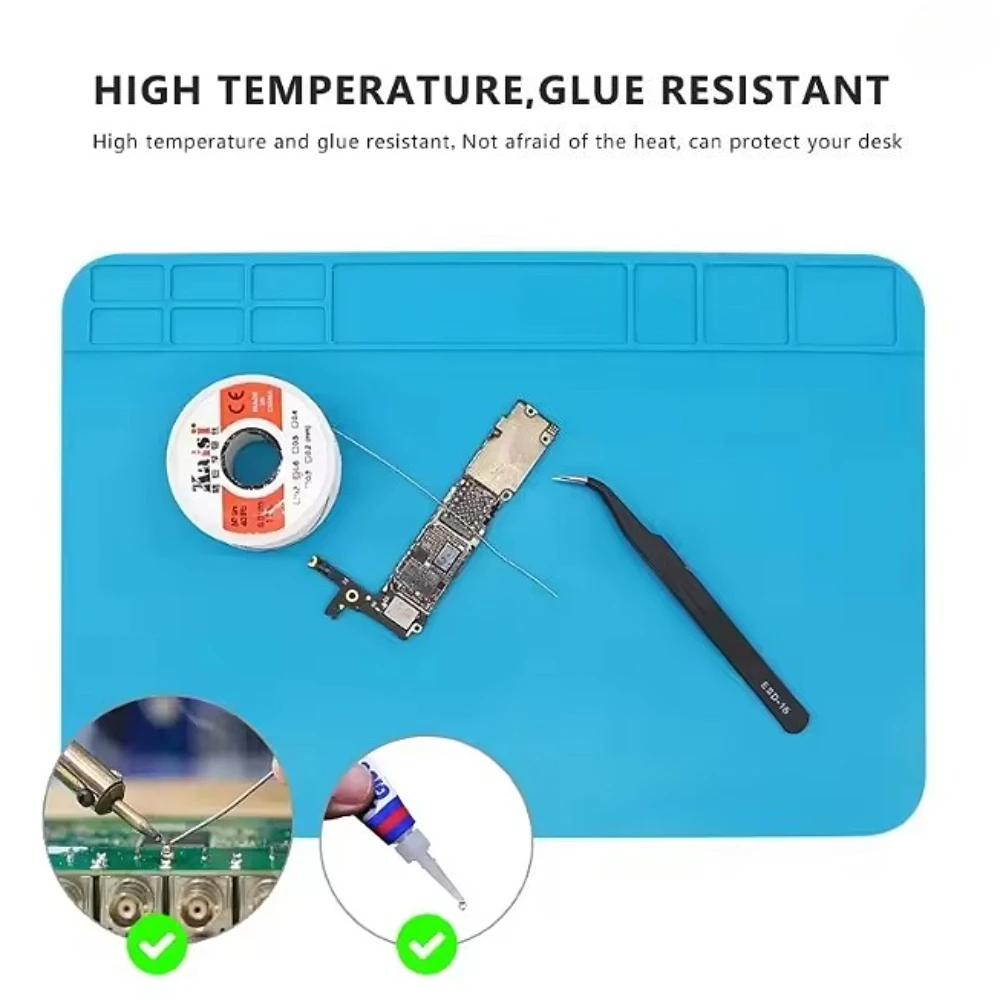 ESD Heat Insulation Soldering Working Mat Silicone Insulation Pad High Temperature Resistance Welder Working Repair Mat Blue