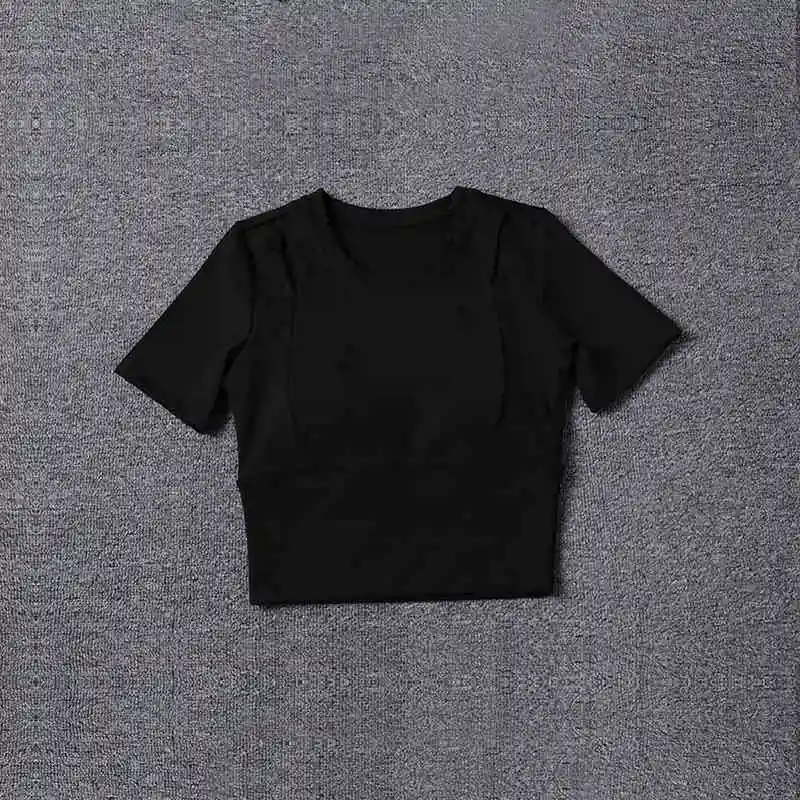 

Women Summer Short Sleeve Yoga T-shirts Womens RunningJogging Sports Slim Fit Crew Neck T Shirts With Bra Padded