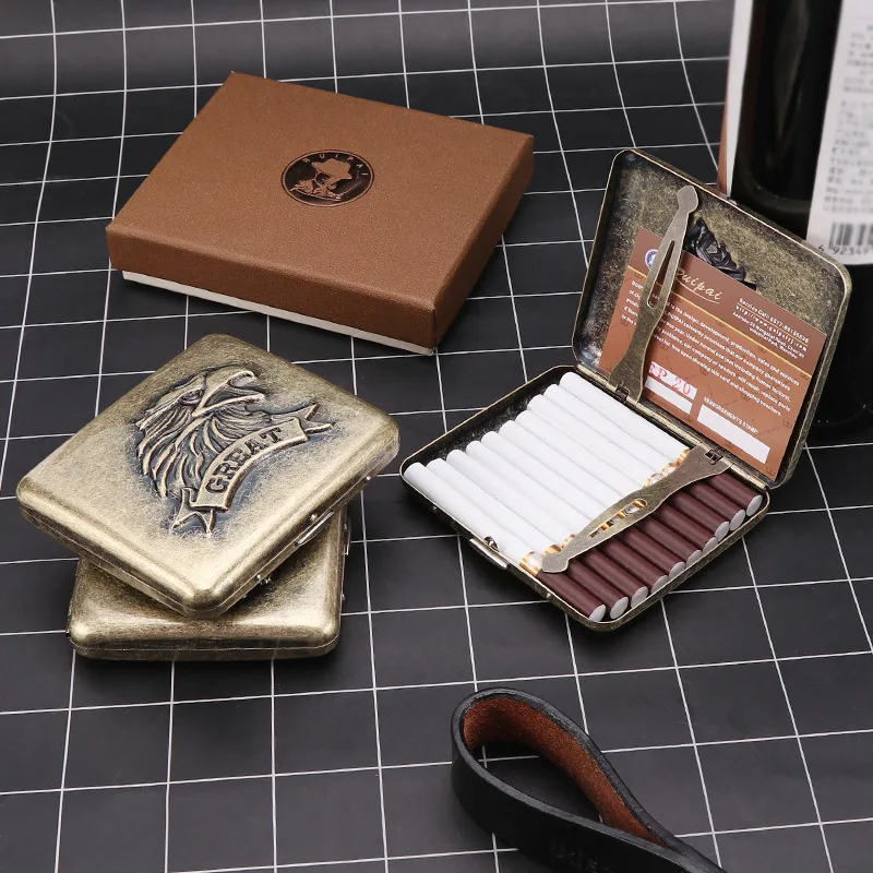 High Quality Metal Cigarette Case Box for 20pcs Vintage Emboss Cigarette Container Box Holder Smoking Accessories Case Box