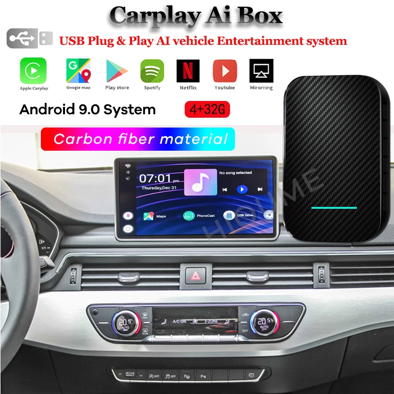 New Auto Multimedia Player Box Plug and Play 4G 32G Car Radio Split screen Apple CarPlay Android 9.0 Box AI Box for Universal