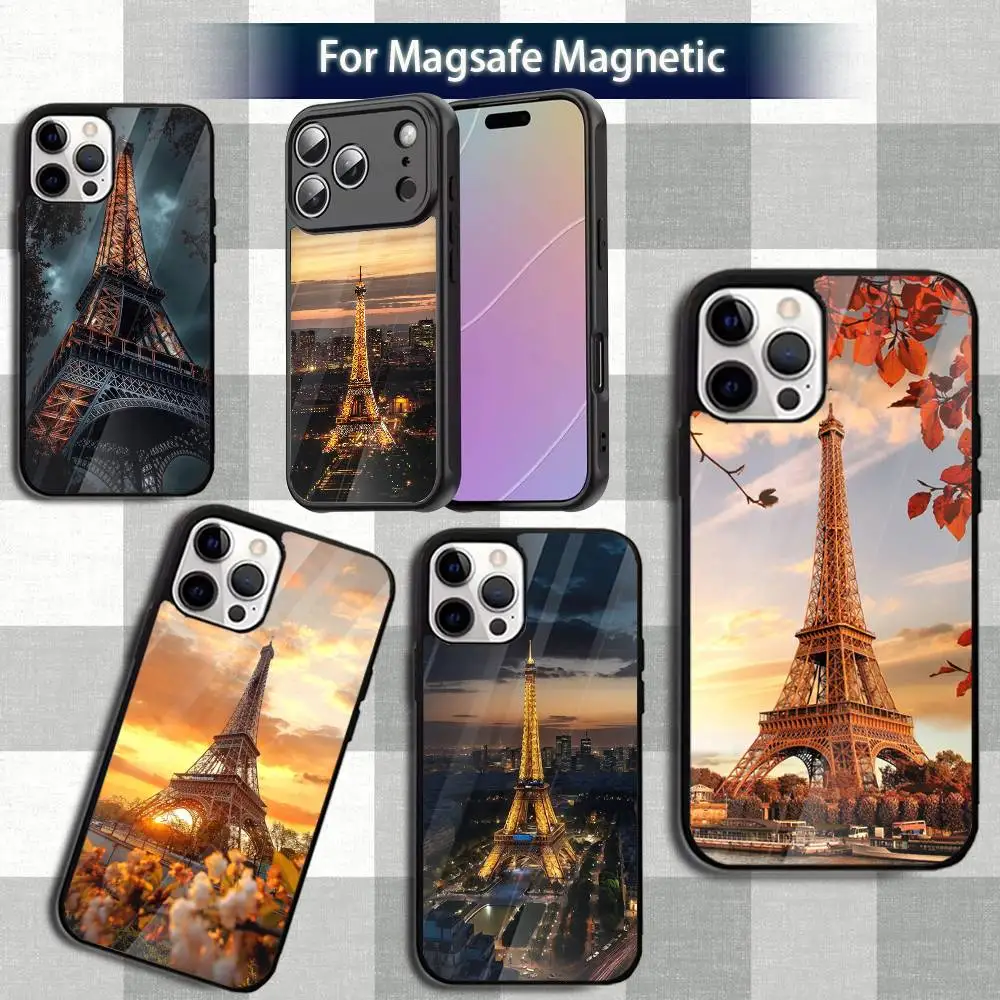 Etui na telefon P-Paris Eiffel T-TowerS Art do iPhone'a 13, 12, 15, 17, 11, 16, 14, Pro, Max, Plus, Mini, z obsługą Magsafe, magnetyczne etui do ładowania bezprzewodowego