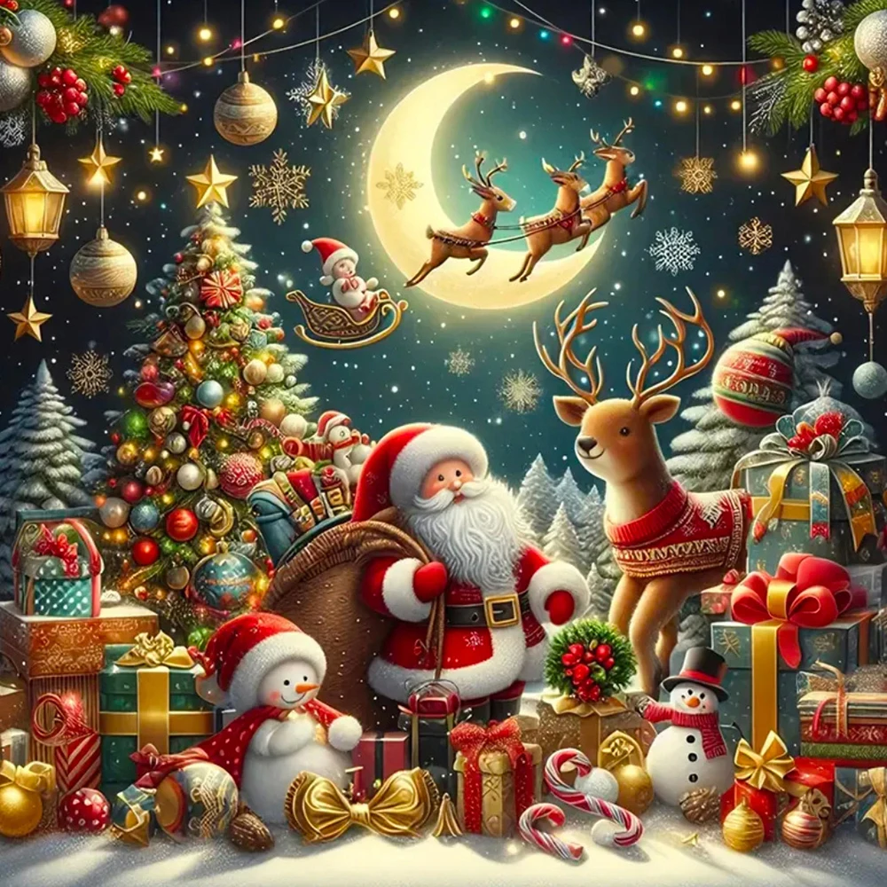 Weihnachtsmann-Diamantgemälde, komplett, quadratisch, rund, Diamant-Mosaik, Weihnachts-Bastelset, handgefertigtes Geschenk