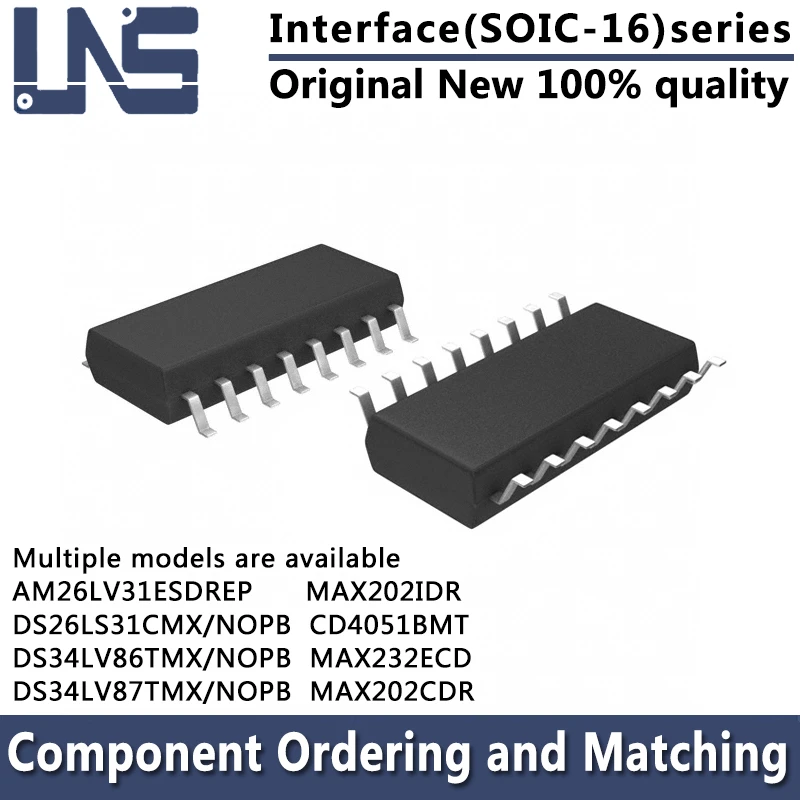 1PCS CD4051BMT MAX202CDR MAX202IDR MAX232ECD AM26LV31ESDREP DS26LS31CMX/NOPB DS34LV86TMX/NOPB DS34LV87TMX/NOPB SOIC-16 Interface