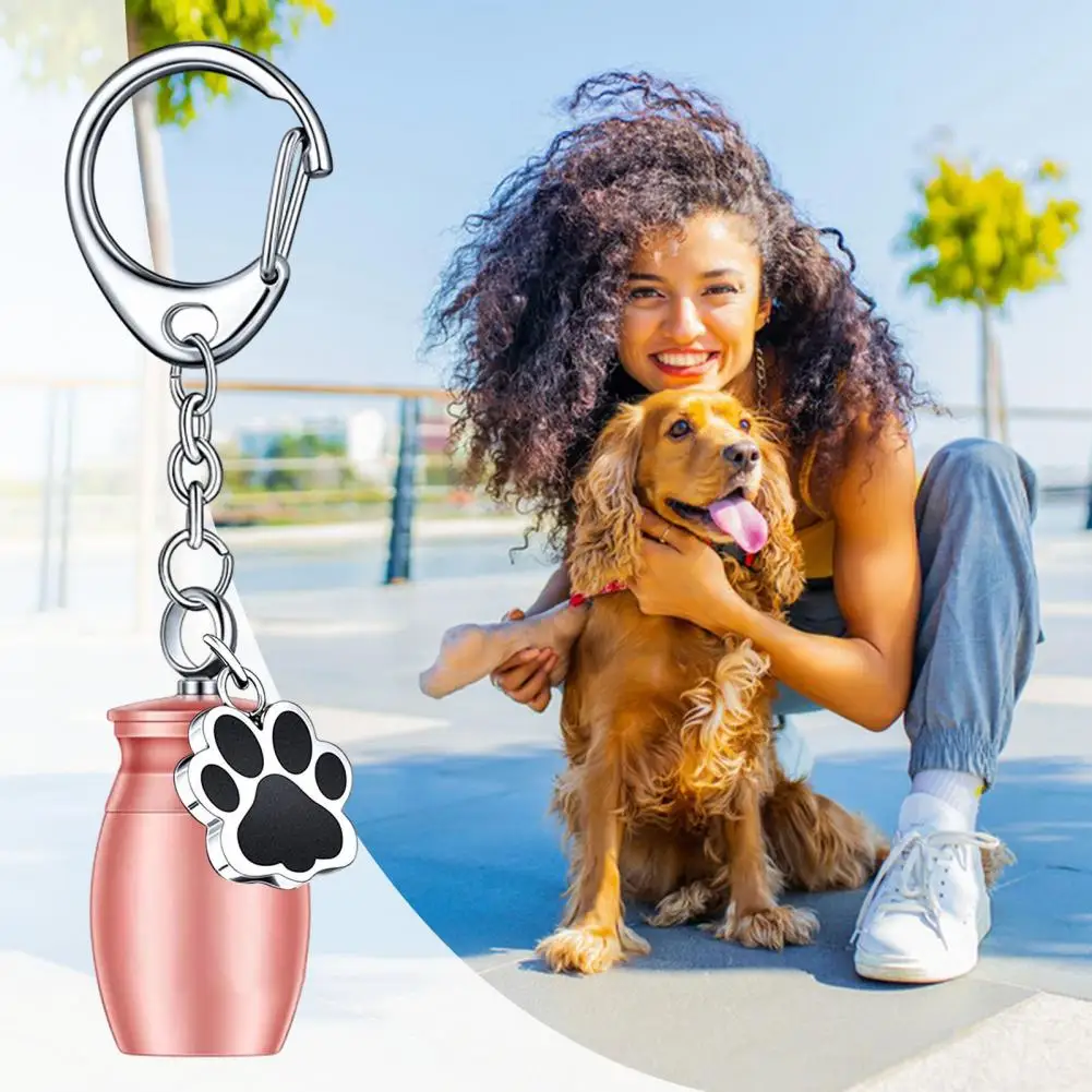 Pet Keychain Pet Cremation Urn Keychain with Dog Paw Pendant Tag Waterproof Keepsake Holder for Cat Dog Bird for Memorializing