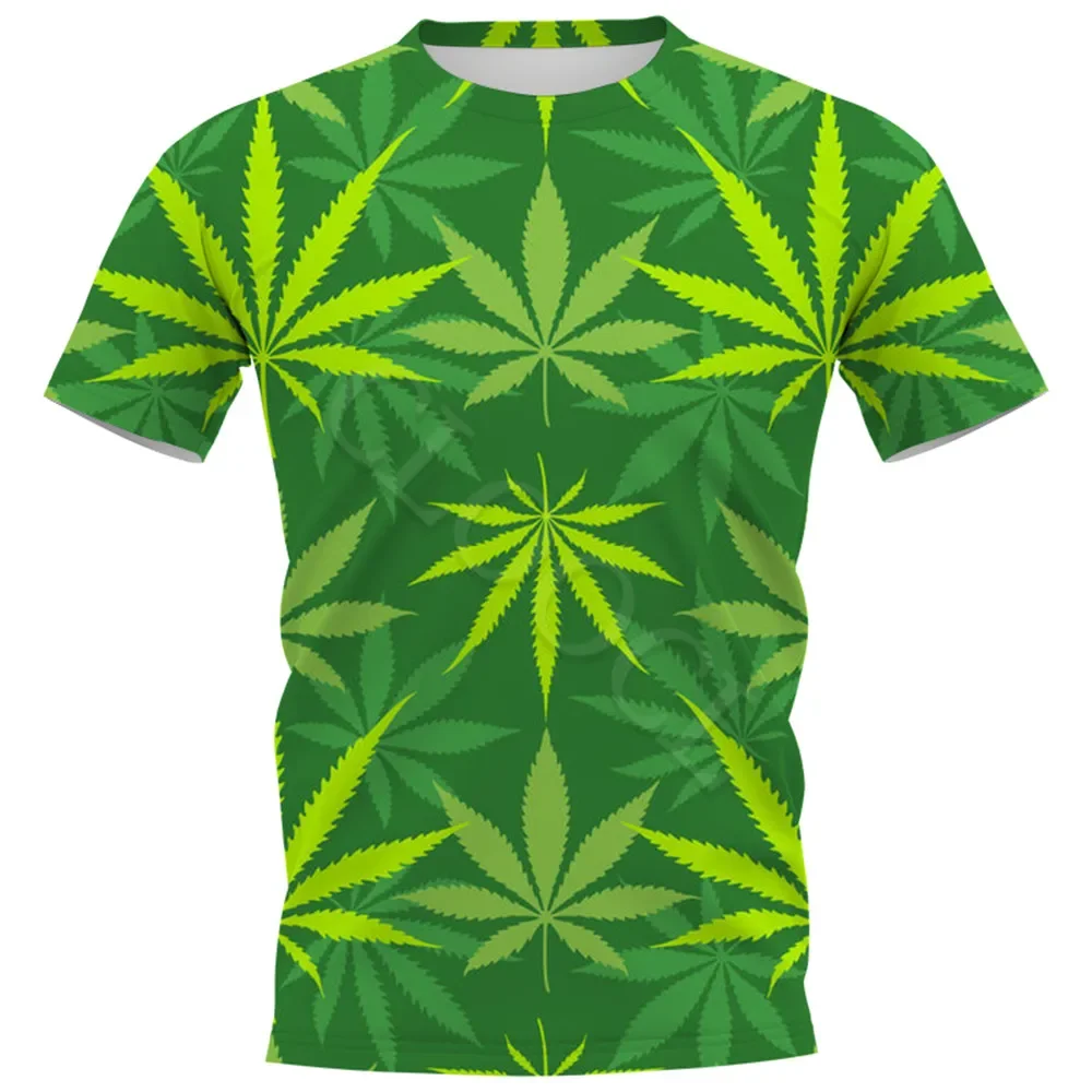 2023 summer fashion green weed leaves 3D printed men\'s T-shirt large size loose comfortable breathable comfortable short sleeve