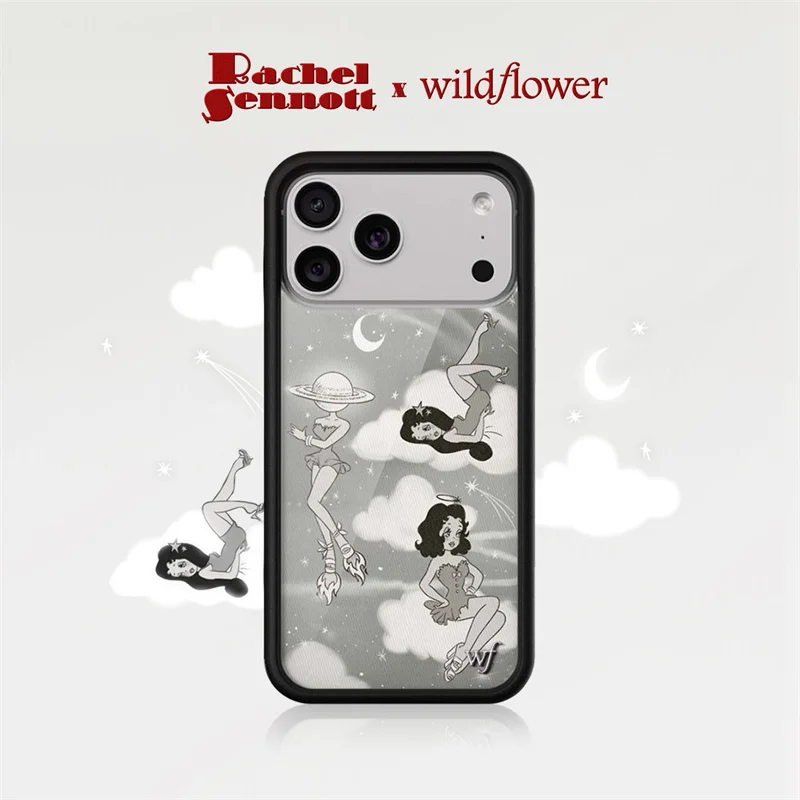 Etui na telefon 2026 Wildflower Rachel Sennot do iPhone 13 12 14 16 17 15 18 Pro Max Plus, urocze, kreskówkowe, z gwiazdami, księżycem, dziewczynką, błyszczące, Wf Cover — zdjęcie produktu 2