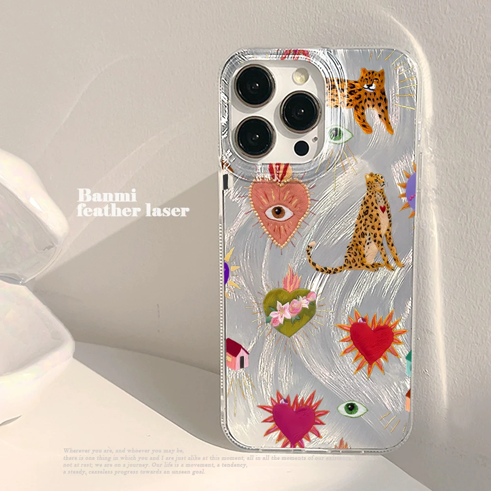 Ins Cheetah Heart Phone Case For Samsung Galaxy S26 Ultra S23 S25 S24 S22 S21 FE Plus A56 A55 A54 A53 A36 A35 A34 Ice Texture