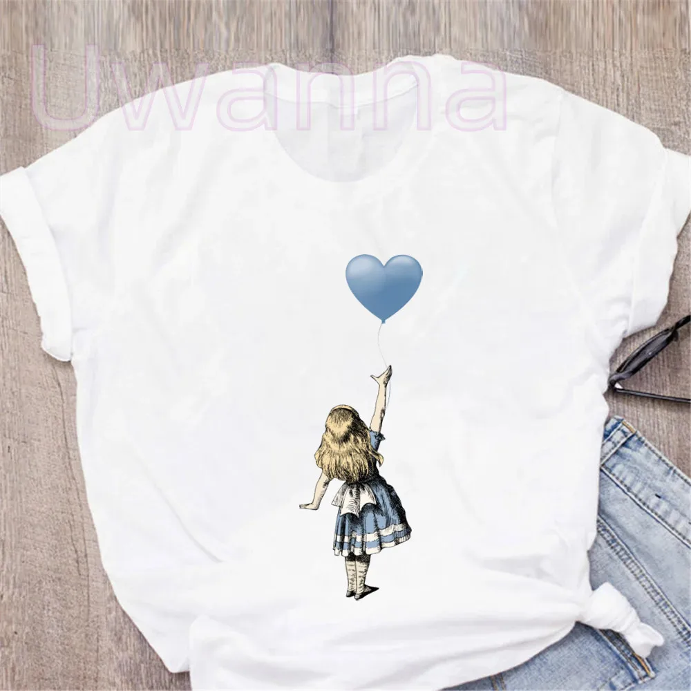 Fashion Princess T-shirts Girls Cartoon Alice In Wonderland Print Letter Short Sleeve Casual Ladies T-Shirt Unisex Crew Neck Top