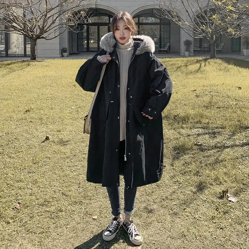 

Зимняя новая женская пуховая хлопковая куртка 2025 года, свободные парки с капюшоном, рабочая одежда, хлопковая куртка