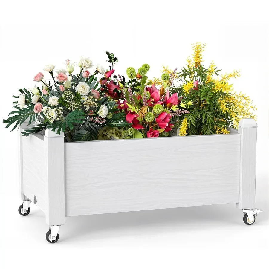 

Horticulture Garden Bed with Legs Divisible Resin Planter Box for Backyard Patio Balcony with 4 Legs 4 Swivel Lockable Wheels A