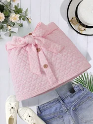 Winter children's girls light pink front buckle bow belt waist slim sweet cute comfortable fashion skirt