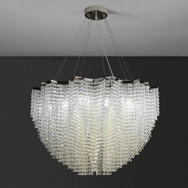 Modern LED Crystal Chandelier Chrome Luxury Light Fixture for Living Room Dining Room Hanging Lamp with Elegant Design