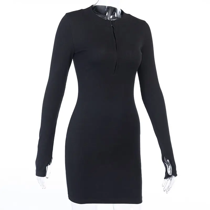 Langarmkleider für Frauen Schwarz Sexy Club Bodycon Minikleid Y2k Hohe Taille Damen Koreanisches Kurzes Kleid Basic Herbst Winter – Detail 5