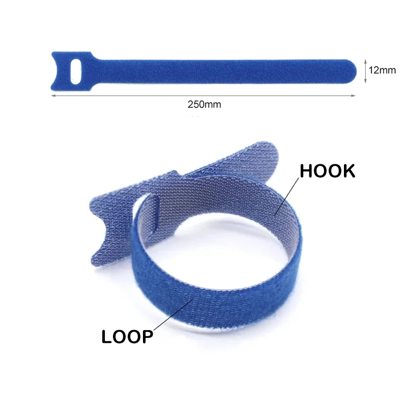 50 - 500pcs Reusable Cable Ties 12x250mm T-Type Tape Nylon Hook & Loop Fastener Adjustable Wire Management Cable Organizer