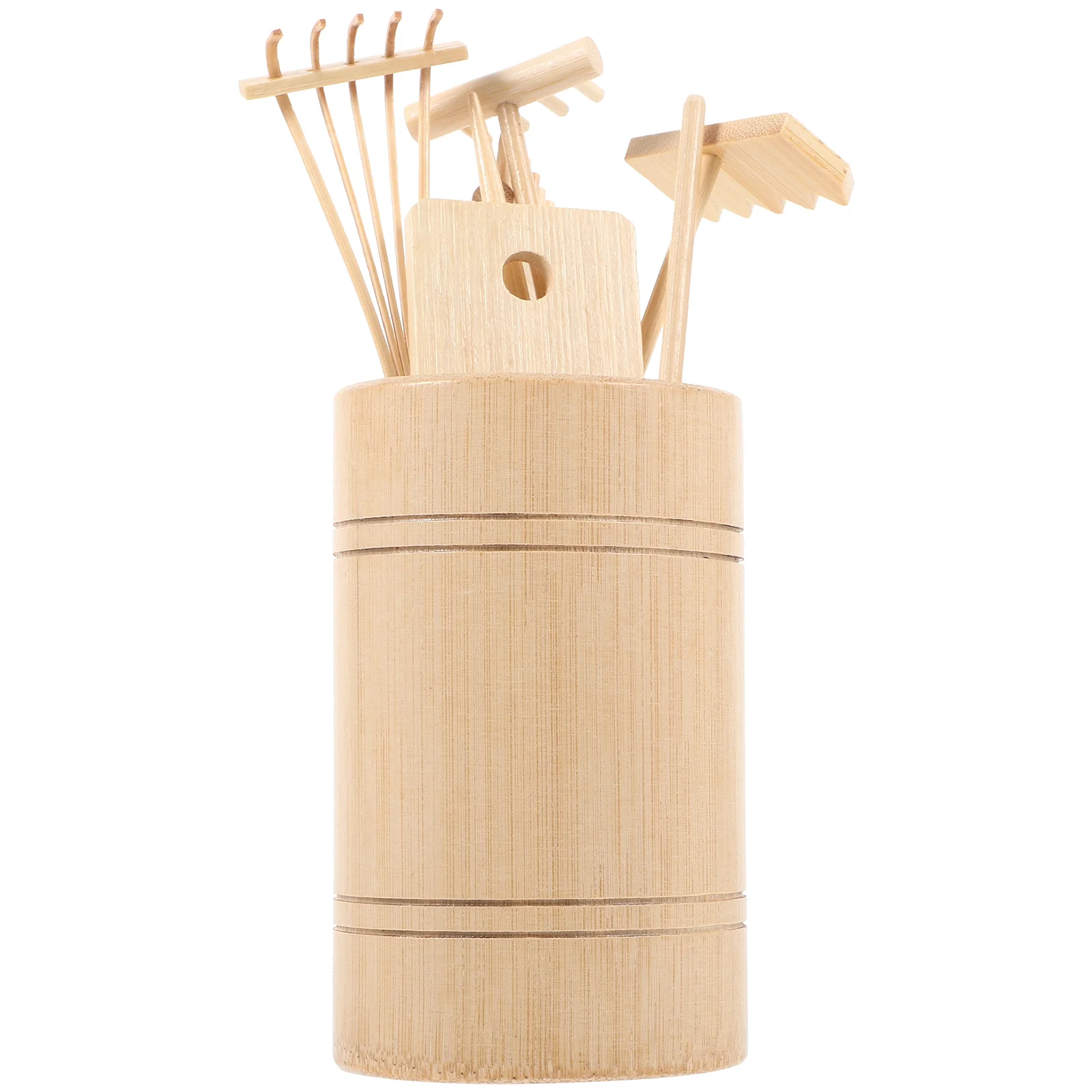 7 Piece Mini Garden Rake Set Wooden Zen Tools Lightweight Sandbox Decoration Gifts Miniature Gardening Accessories