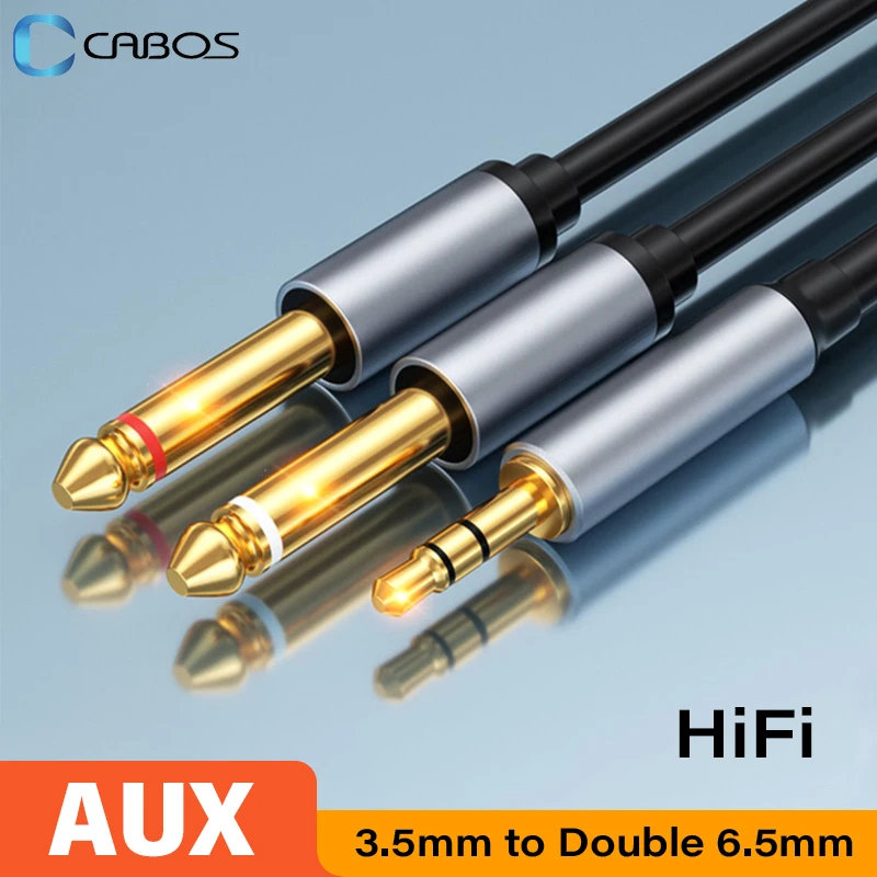 AUX Audio Cable 3.5mm to 6.5mm Adapter Mixer Amplifier Speaker 6.5mm Jack 3.5mm Adapter TRS to Dual 6.3mm Audio Splitter Cable