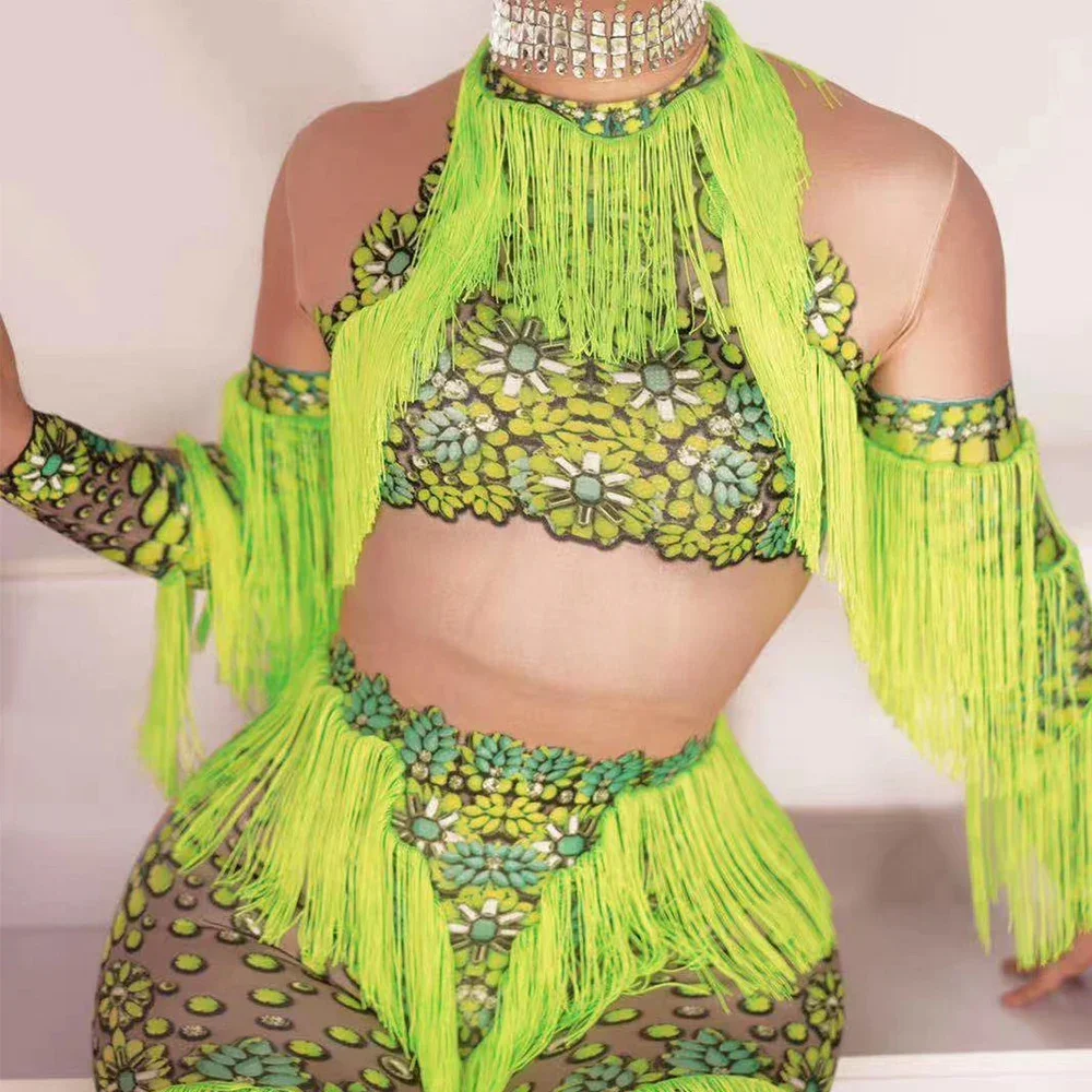 Monos ajustados con estampado Floral y espalda descubierta para mujer, monos con borlas de gasa, ropa para escenario de baile DJ, trajes para discoteca, novedad de 2026