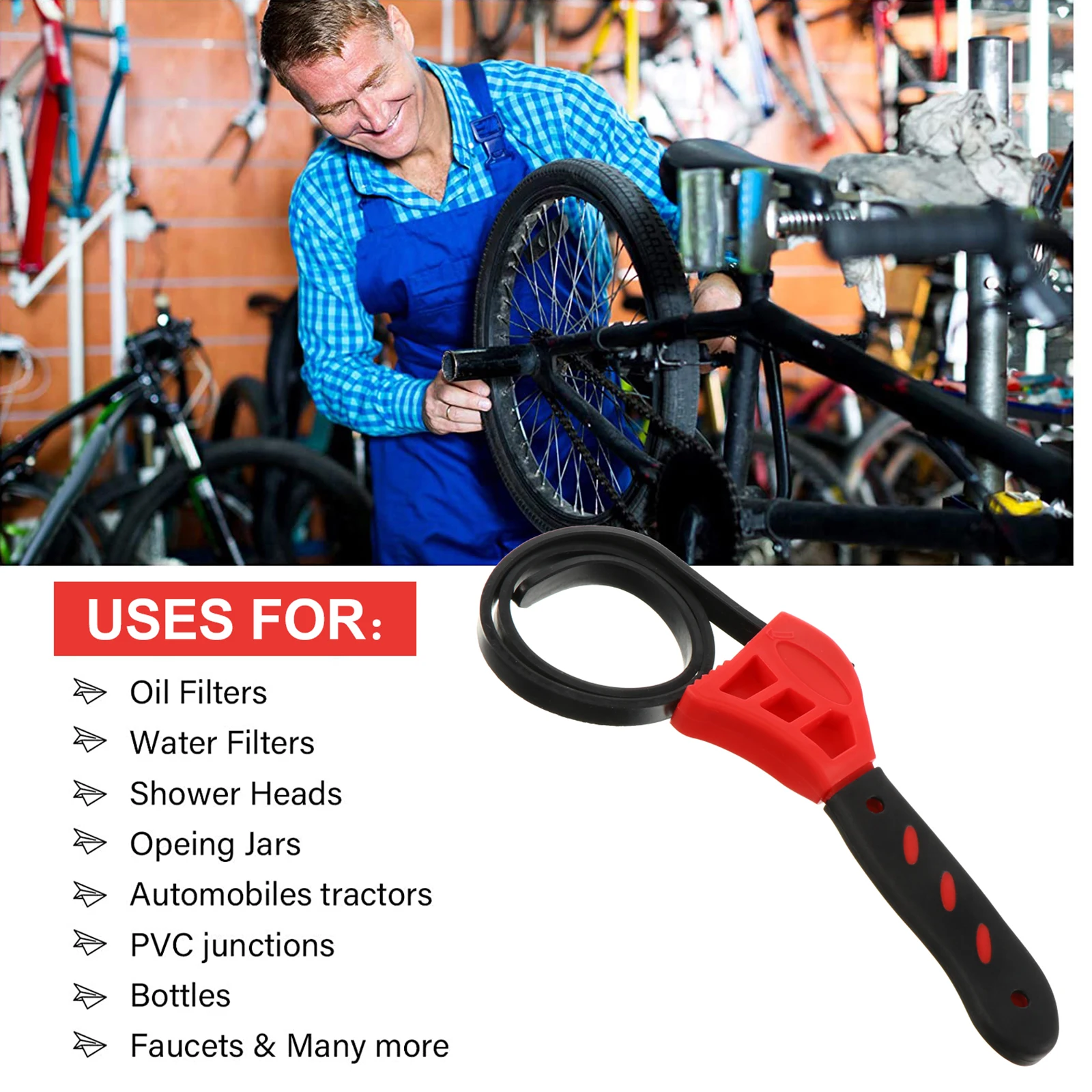 

Adjustable Rubber Strap Wrench Bottle Opener Red Home Use Flexible Jar Openers Multifunctional Hand Tool Durable ToughNESS