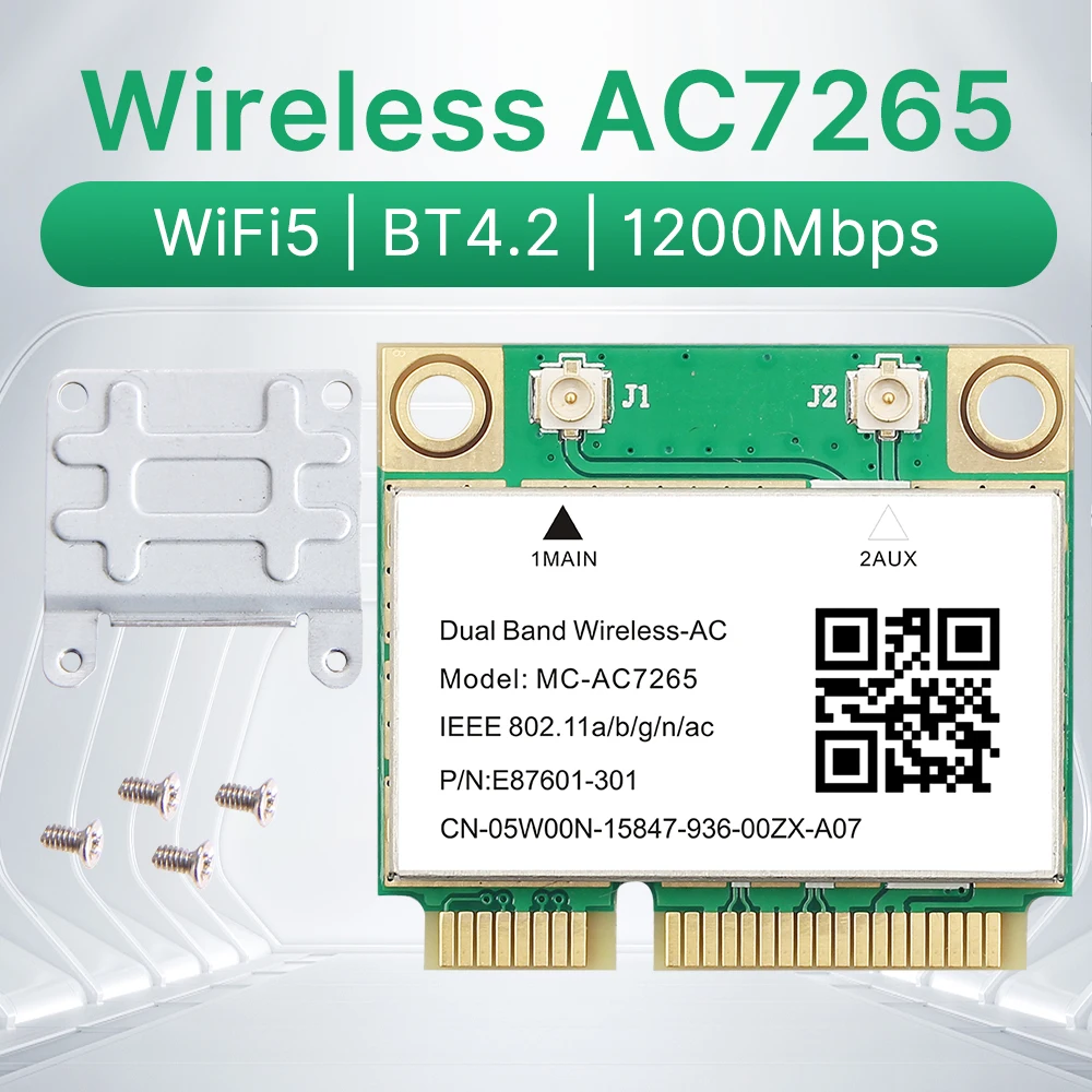 Wifi 5 AC7265 1200Mbps BT4.2 802.11ac Wifi Card Wireless Mini PCI-E Network Adapter 7265 Dual Band 2.4Ghz5Ghz Laptop